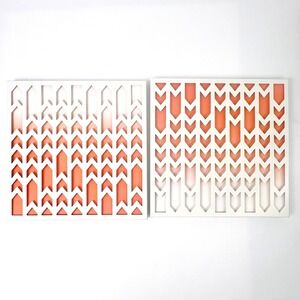 Pair‎ of Modern Metal Geometric 3D Wall Art White Orange Ombre Chevron 13.75"